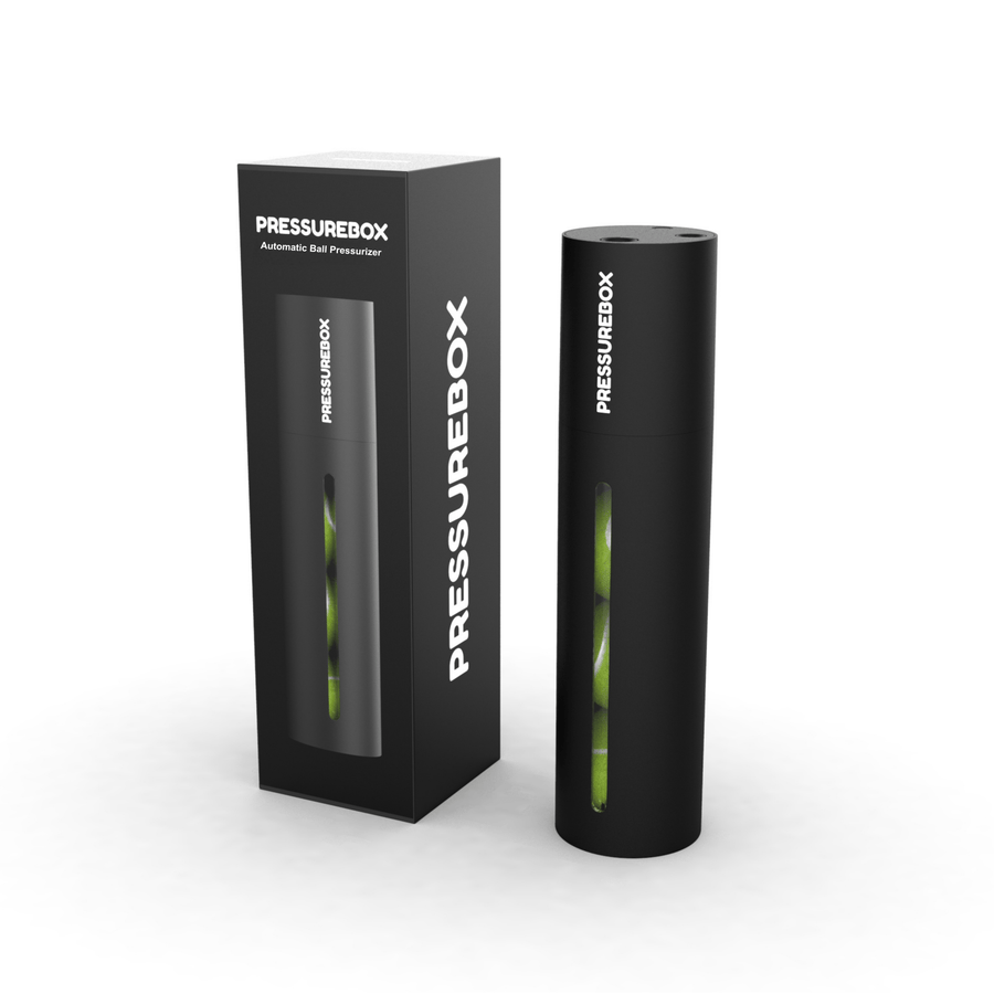 Pressurebox Pro Tennis next to its retail box